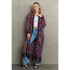 NWT Impulsive Open Front Longline Cardigan Sweater Women’s Medium Fringe Rainbow